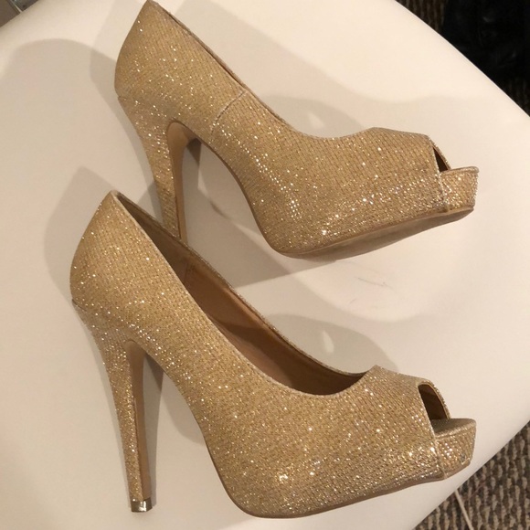 Gold Sparkling peep toe Heels Size 7m Diba London - Picture 2 of 5